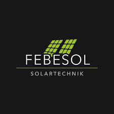 Logo von Febesol Solartechnik mit grünen Solarpanels auf schwarzem Hintergrund.