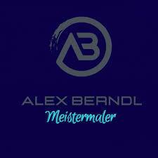 Logo von Alex Berndl, Meistermaler, mit den Initialen „AB“ und einem minimalistischen Design auf blauem Hintergrund.