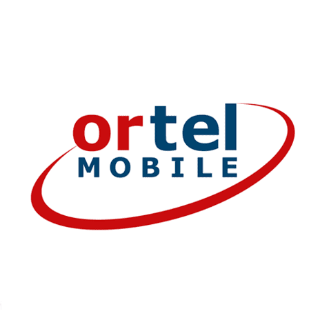 Logo von ortel MOBILE, bestehend aus blauer und roter Schrift auf weißem Hintergrund, umgeben von einem roten Ring.