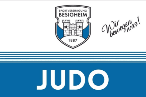 Logo der Sportvereinigung Besigheim mit Schriftzug "JUDO" und Slogan "Wir bewegen was!" auf blauem Hintergrund.