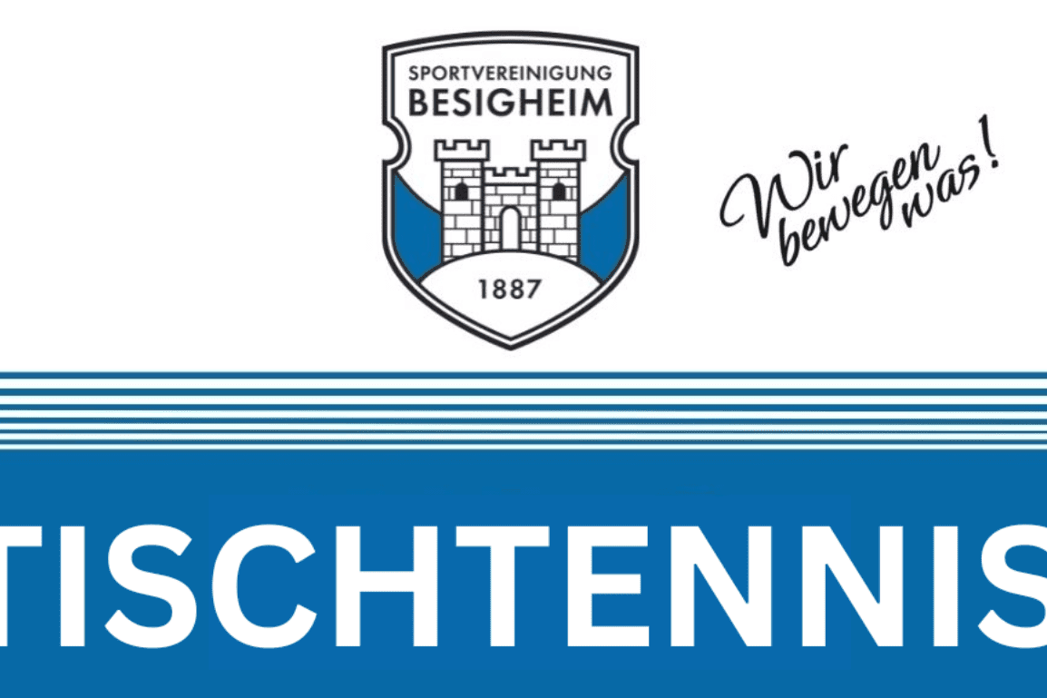 Logo der Sportvereinigung Besigheim mit dem Text „TISCHTENNIS“ und dem Slogan „Wir bewegen was!“.