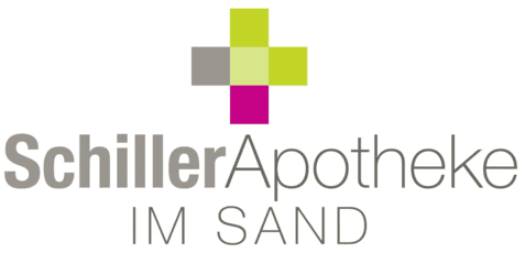 Logo der Schiller Apotheke, bestehend aus farbigen Elementen und dem Schriftzug „Schiller Apotheke IM SAND“.