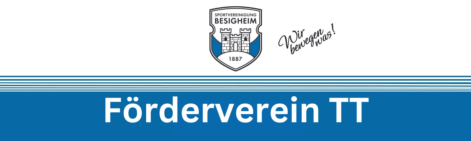 Logo der Sportvereinigung Besigheim mit Schriftzug „Förderverein TT“ und Slogan „Wir bewegen was!“.