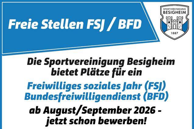 Anzeige für FSJ/BFD bei der Sportvereinigung Besigheim mit Kontaktinformationen und weiteren Details.