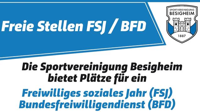Anzeige für FSJ/BFD bei der Sportvereinigung Besigheim mit Kontaktinformationen und weiteren Details.