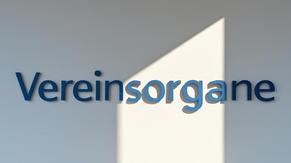 Schild mit der Aufschrift „Vereinsorgane“ an einer Wand, beleuchtet durch einen schräg einfallenden Lichtstrahl.