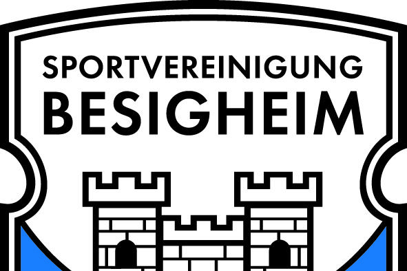Wappen der Sportvereinigung Besigheim mit einer Burg und blauen Elementen, umrahmt von einem Schild. Unterhalb steht „1887“.