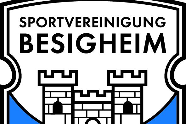 Wappen der Sportvereinigung Besigheim mit einer Burg und blauen Elementen, umrahmt von einem Schild. Unterhalb steht „1887“.